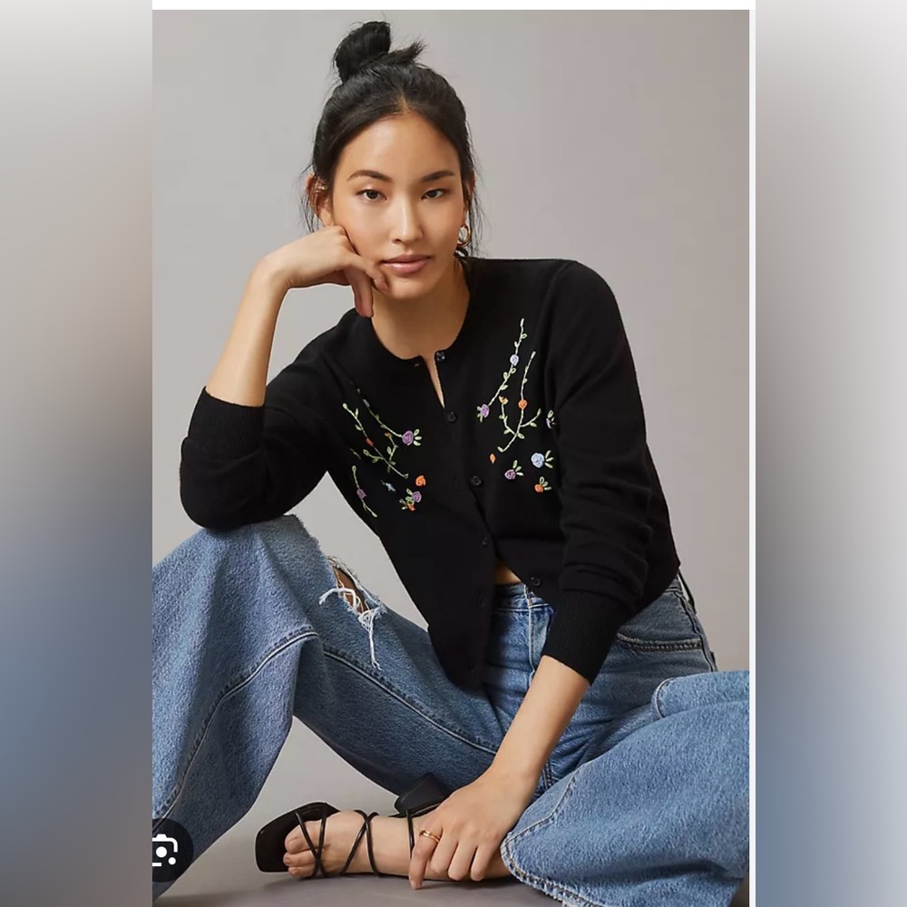 Favorite Daughter Black Floral Embroidered Cardigan